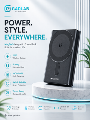 HOWL MagSafe Magnetic Wireless Power Bank 10000mAh | 15W Fast Wireless Charging | USB-C PD 20W