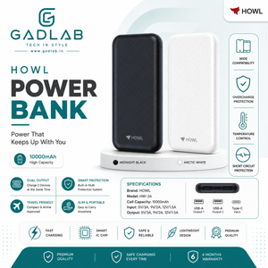HOWL 10000mAh Fast Charging Power Bank (Model: HW-34) – Dual USB Output