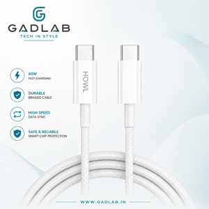 HOWL 60W USB-C to USB-C Fast Charging Cable | Braided | 1 Meter | PD Fast Charge