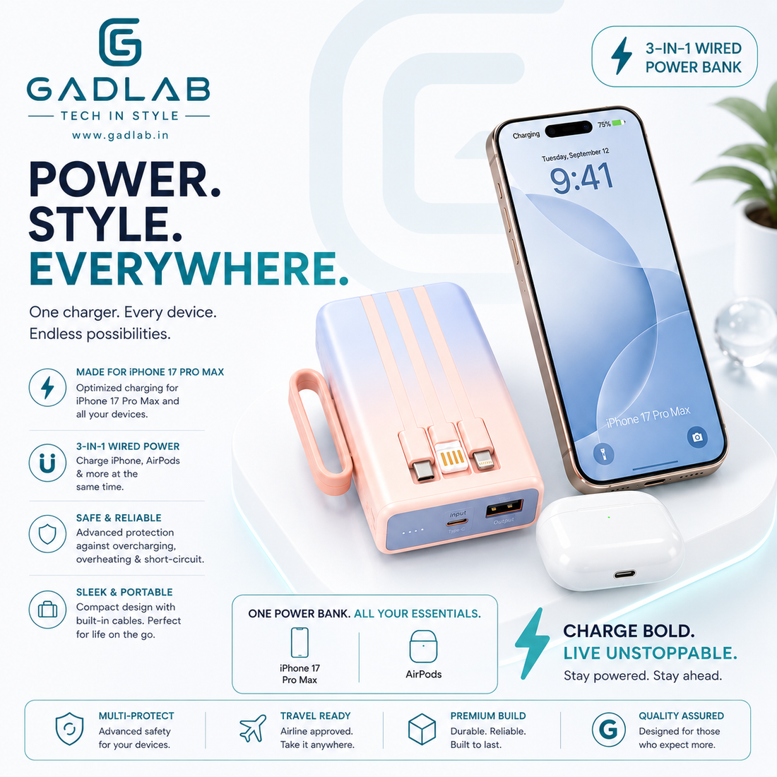 HOWL 3-in-1 Power Bank · 10,000 mAh
