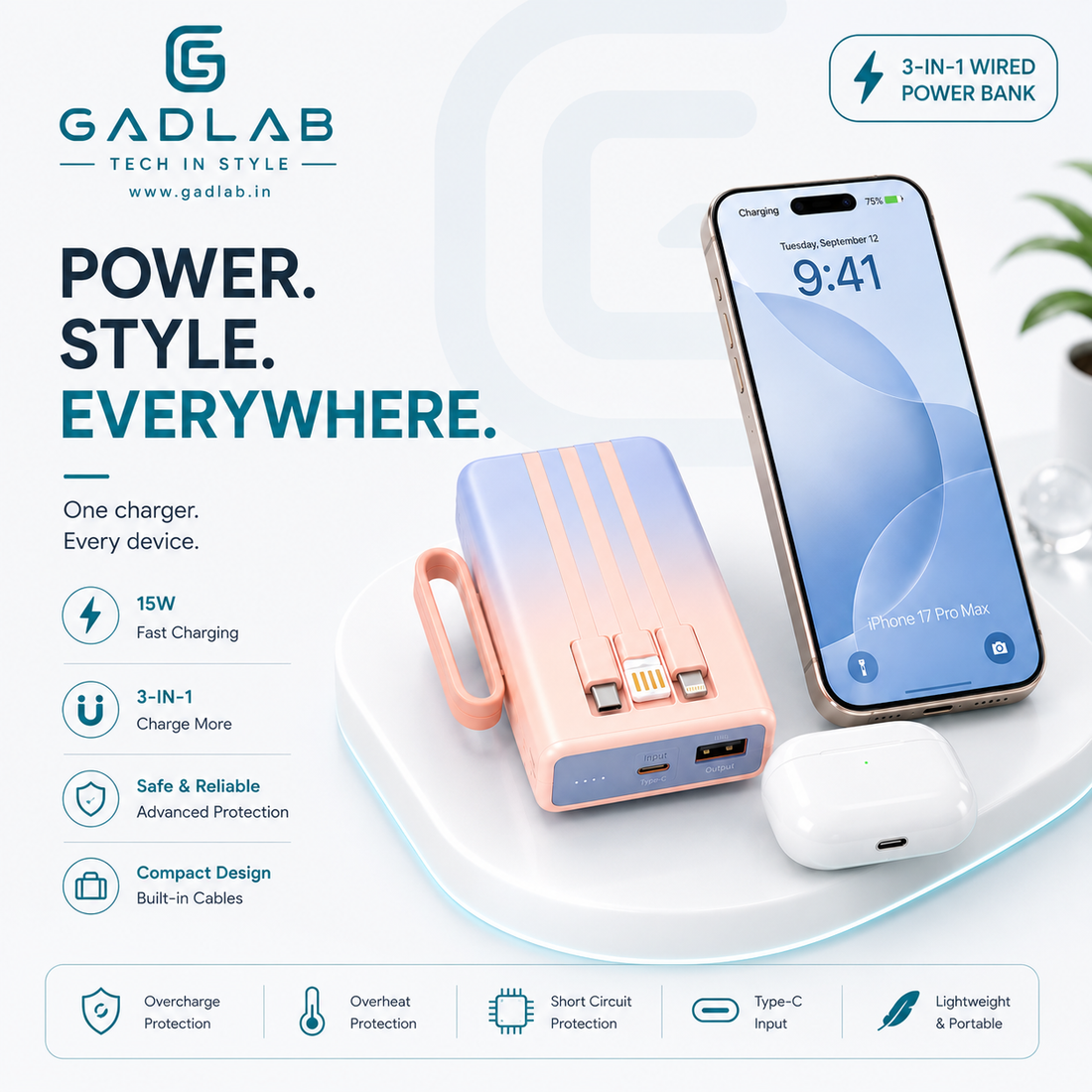 HOWL 3-in-1 Power Bank · 10,000 mAh