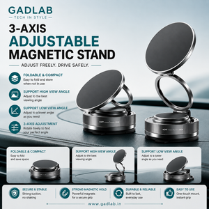 3-Axis Adjustable Vacuum Magnetic Phone Holder | 360° Rotation | Strong Suction Dashboard Mount | Black