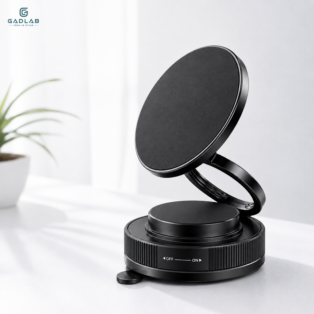 3-Axis Adjustable Vacuum Magnetic Phone Holder | 360° Rotation | Strong Suction Dashboard Mount | Black