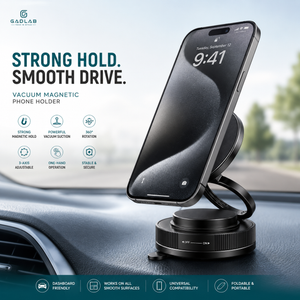 3-Axis Adjustable Vacuum Magnetic Phone Holder | 360° Rotation | Strong Suction Dashboard Mount | Black