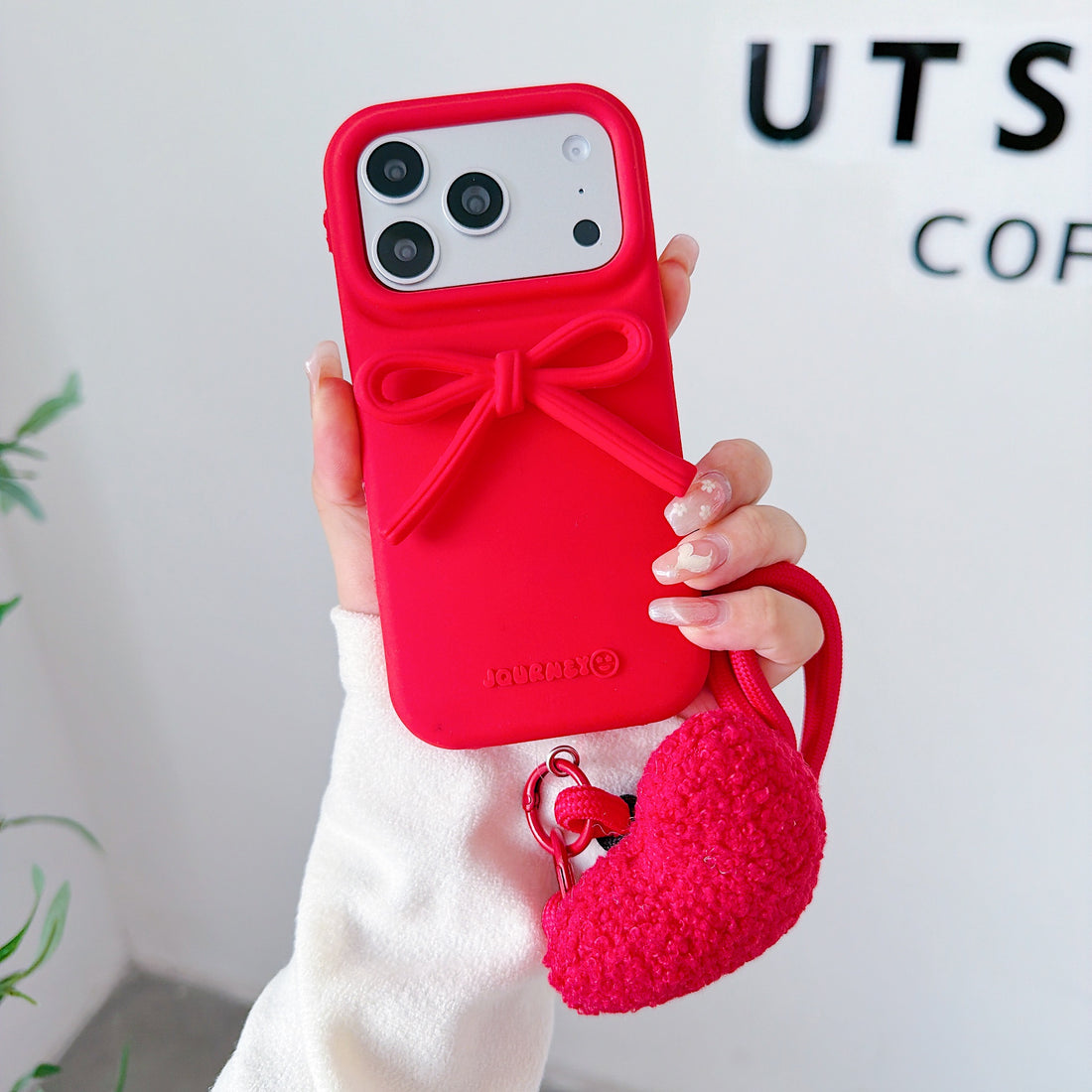 Bow Heart Strap Case for iPhone – Cute Silicone Protective Cover