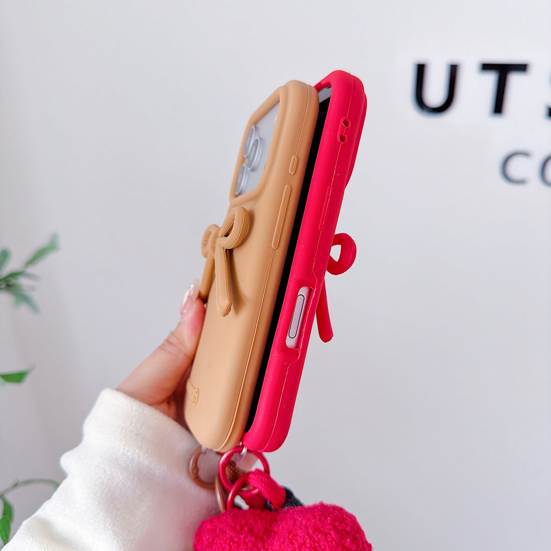 Bow Heart Strap Case for iPhone – Cute Silicone Protective Cover