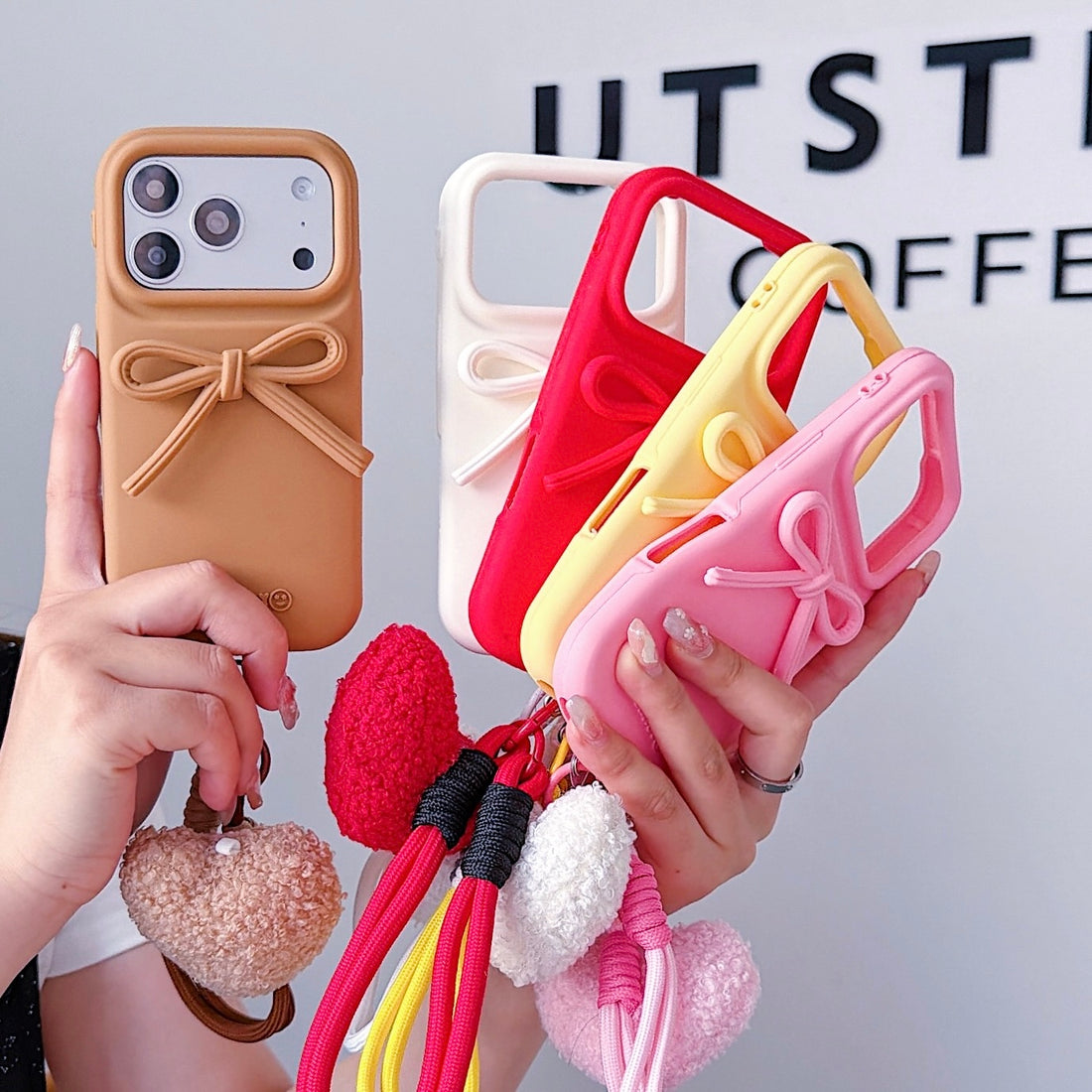 Bow Heart Strap Case for iPhone – Cute Silicone Protective Cover