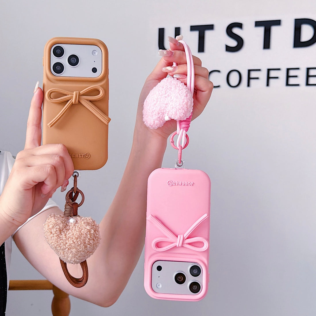 Bow Heart Strap Case for iPhone – Cute Silicone Protective Cover