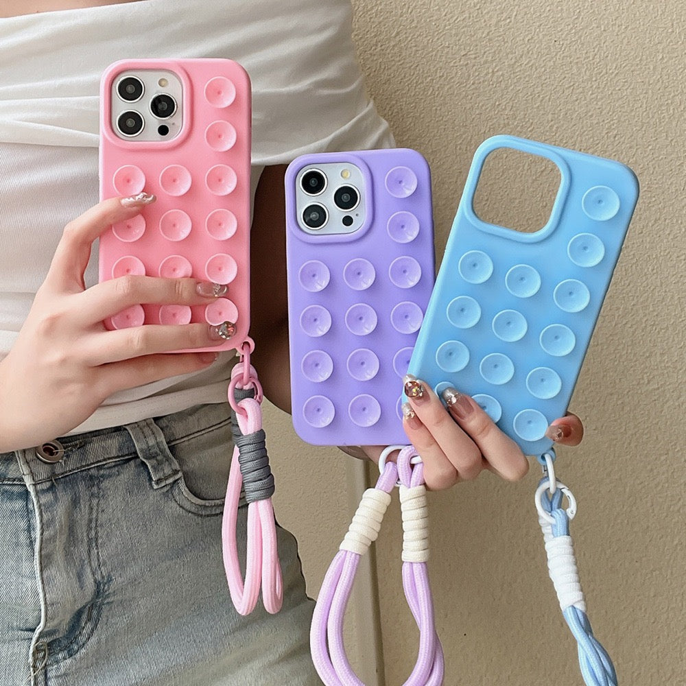 Suction Cup Silicone iPhone Case with Wrist Strap