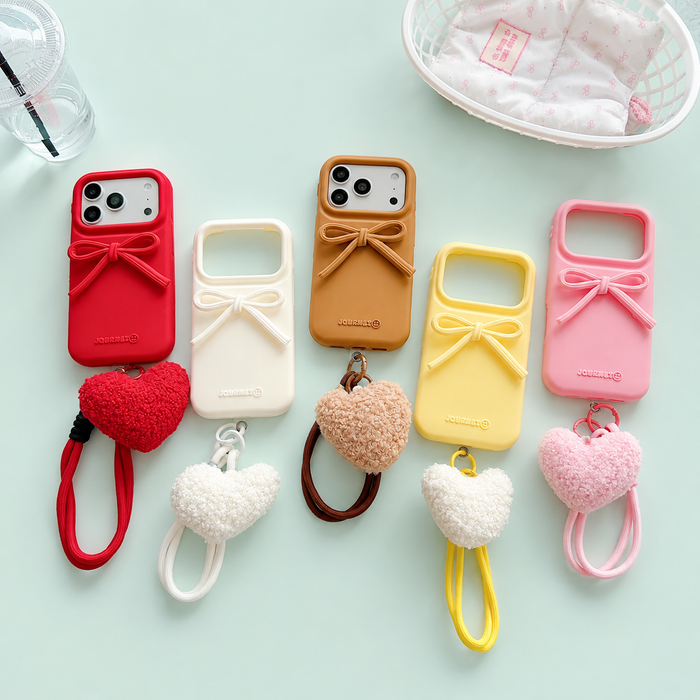 Bow Heart Strap Case for iPhone – Cute Silicone Protective Cover