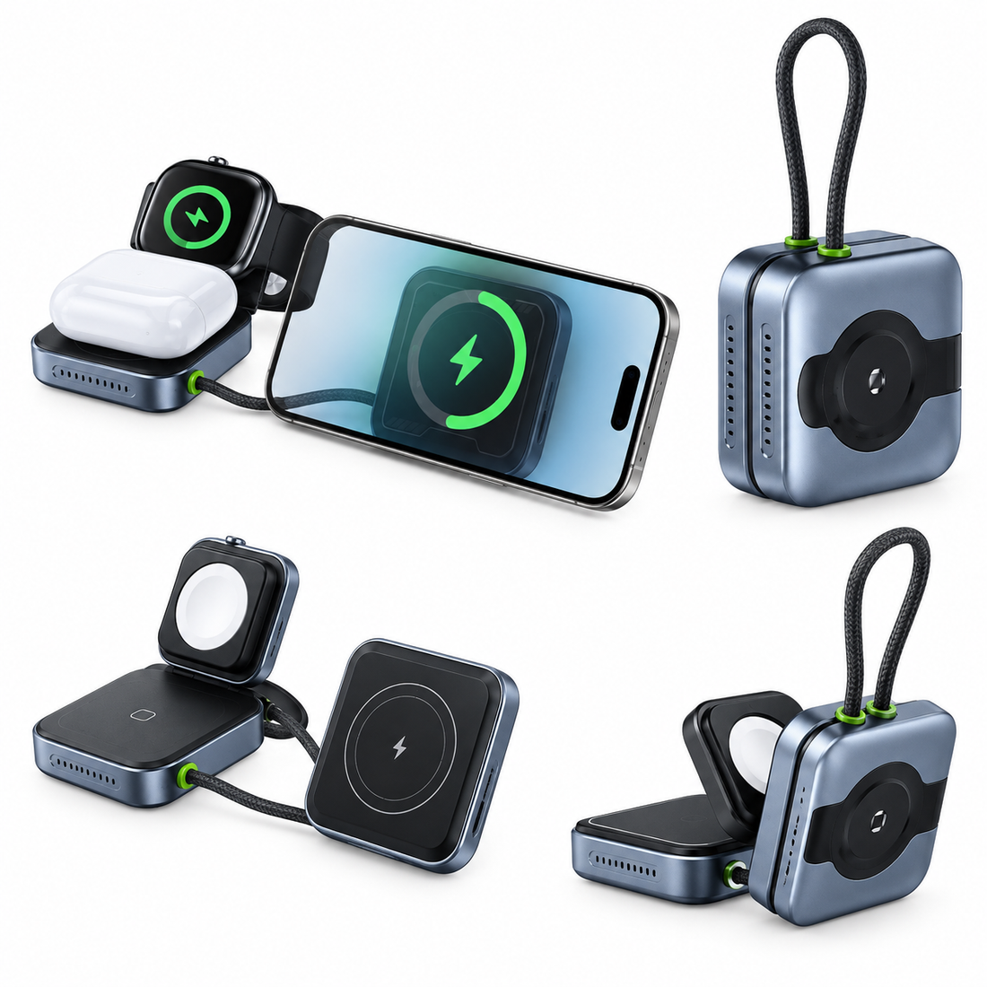 3-in-1 Foldable Magnetic Wireless Charger – 15W Fast Charging
