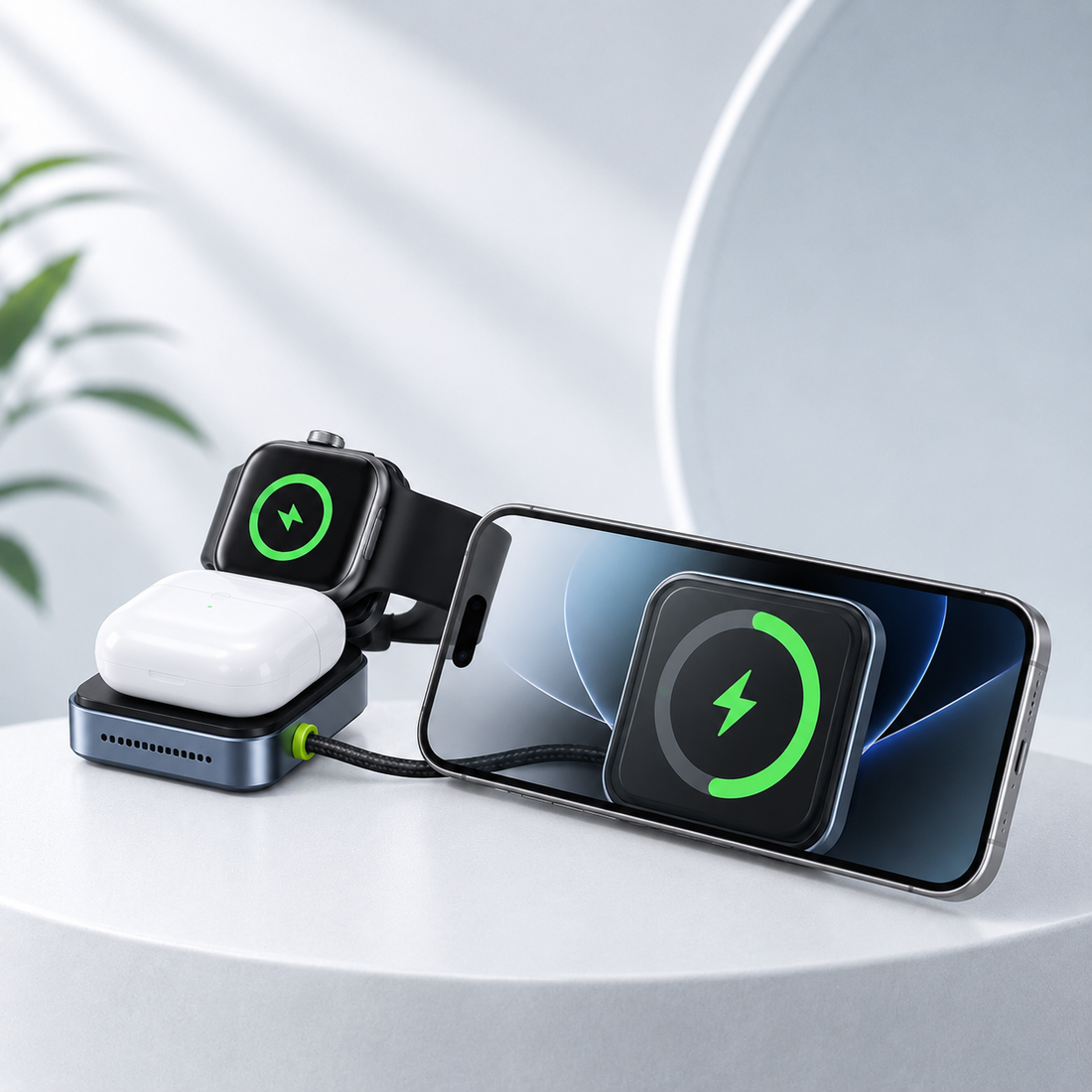 3-in-1 Foldable Magnetic Wireless Charger – 15W Fast Charging